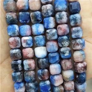 Jade Beads Blue Pink Dye Faceted Cube, approx 8-10mm