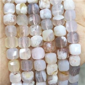 Natural Cherry Sakura Agate Beads Faceted Cube, approx 8-10mm
