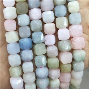Natural Morganite Beads Multicolor Faceted Cube, approx 8-10mm