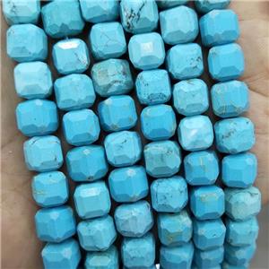 Blue Magnesite Turquoise Beads Faceted Cube, approx 8-10mm