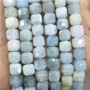 Natural Blue Aquamarine Beads Faceted Cube, approx 8-10mm