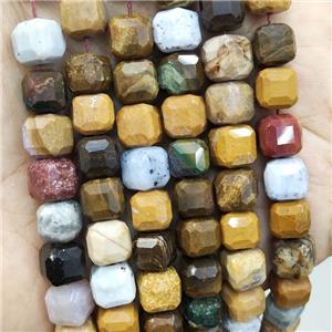 Natural Ocean Agate Beads Multicolor Faceted Cube, approx 8-10mm