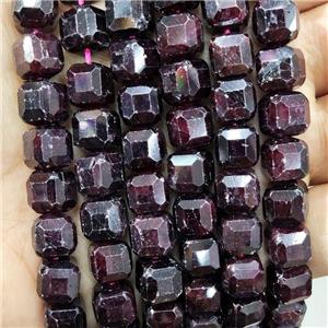 Natural Garnet Beads Dark Red Faceted Cube, approx 8-10mm