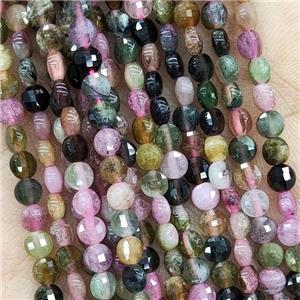 Natural Tourmaline Beads Multicolor Faceted Circle, approx 4mm