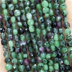 Natural Ruby Zoisite Beads Green Faceted Circle, approx 4mm