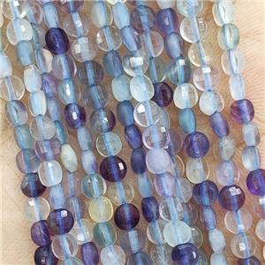 Natural Fluorite Beads Multicolor Faceted Coin, approx 4mm
