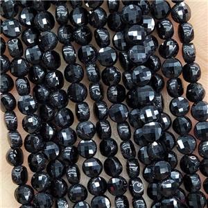 Natural Black Tourmaline Beads Faceted Circle, approx 4mm
