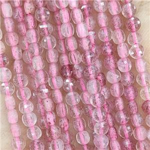 Natural Pink Strawberry Quartz Beads Faceted Circle, approx 4mm