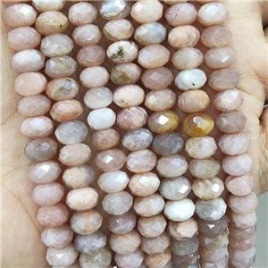 Natural Peach Sunstone Beads Faceted Rondelle, approx 10mm