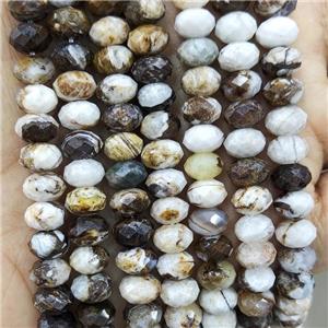 Natural American Wooden Petrified Jasper Beads Coffee Faceted Rondelle, approx 8mm