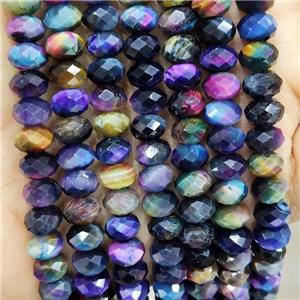 Tiger Eye Stone Beads Multicolor Faceted Rondelle, approx 8mm
