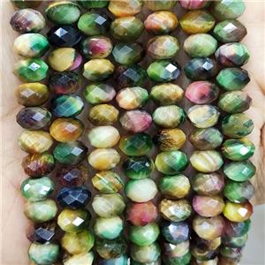 Tiger Eye Stone Beads Multicolor Faceted Rondelle, approx 10mm