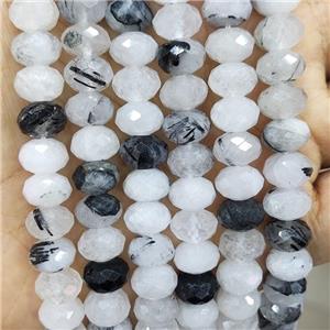 Natural Black Rutilated Quartz Beads Faceted Rondelle, approx 8mm