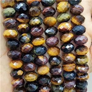 Tiger Eye Stone Beads Multicolor Faceted Rondelle, approx 12mm