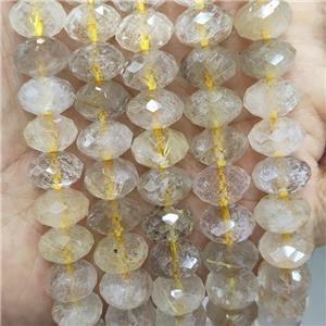 Natural Gold Rutilated Quartz Beads Faceted Rondelle, approx 12mm