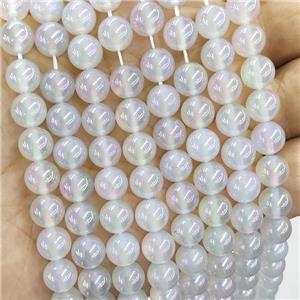 Natural White Agate Beads Smooth Round Electroplated, approx 8mm dia