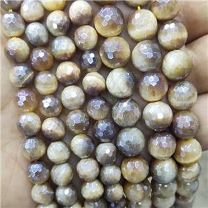 Tiger Eye Stone Beads Golden Faceted Round Electroplated, approx 8mm dia