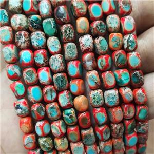 Natural Imperial Jasper Beads Red Dye Cuboid, approx 5-7mm