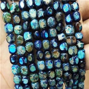 Natural Imperial Jasper Beads Blue Dye Cuboid, approx 5-7mm