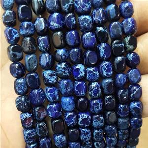 Natural Imperial Jasper Beads RoyalBlue Dye Cuboid, approx 5-7mm