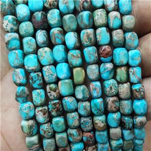 Natural Imperial Jasper Beads TurqBlue Dye Cuboid, approx 5-7mm