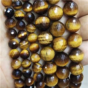 Natural Tiger Eye Stone Beads Faceted Round, approx 10mm dia