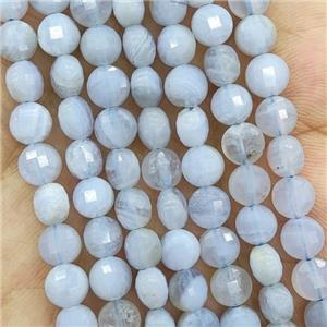 Natural Blue Lace Agate Beads Faceted Circle, approx 6mm