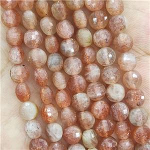 Natural Peach Sunstone Beads Golden Spot Faceted Cion, approx 6mm