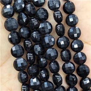 Natural Black Tourmaline Beads Faceted Coin, approx 6mm
