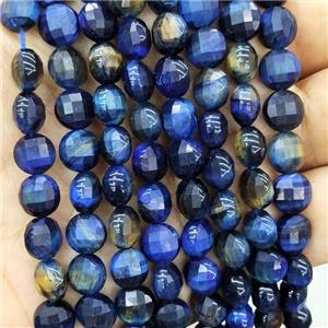 Natural Tiger Eye Stone Beads Blue Dye Faceted Circle, approx 8mm