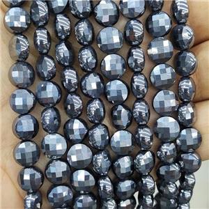 Natural Terahertz Stone Beads Silver Faceted Circle, approx 10mm