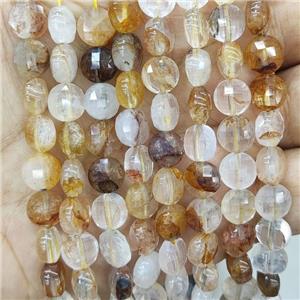 Natural Yellow Hematoid Quartz Beads Faceed Circle, approx 8mm