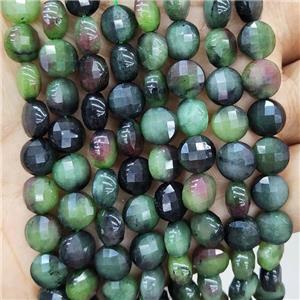 Green Jade Beads Dye Faceted Circle, approx 8mm