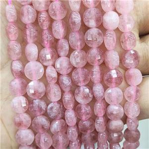 Pink Jade Beads Dye Faceted Circle, approx 8mm