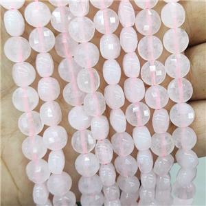 Pink Rose Quartz Beads Faceted Circle, approx 8mm