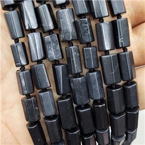 Natural Black Shungite Beads Tube, approx 7-14mm