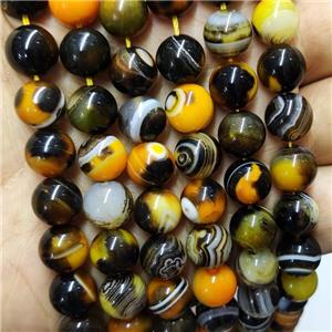 Natural Stripe Bumblebee Agate Beads Band Yellow Dye Smooth Round, approx 12mm dia