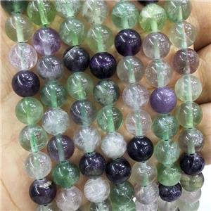 Natural Fluorite Beads Multicolor Smooth Round, approx 6mm dia