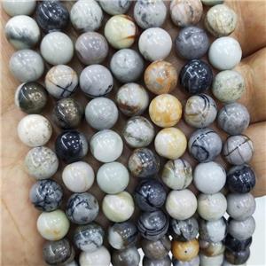 Black Picasso Jasper Beads Creek Smooth Round, approx 6mm dia