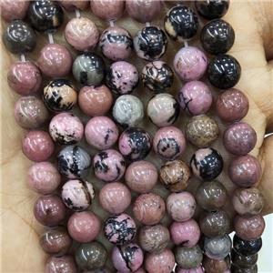 Natural Chinese Rhodonite Beads Pink Smooth Round, approx 10mm dia