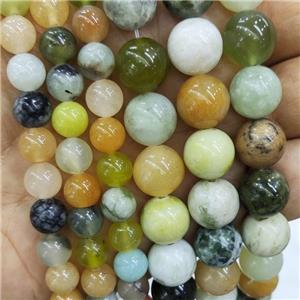 Natural Chinese HuaXiu Jade Beads Multicolor Smooth Round, approx 12mm dia