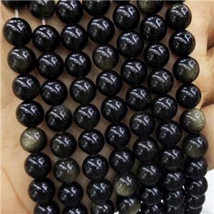 Natural Obsidian Beads Black Smooth Round, approx 4mm dia