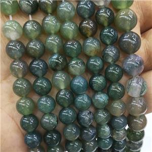 Natural Moss Agate Beads Green Smooth Round, approx 12mm dia
