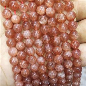 Natural Peach Sunstone Beads Goldspot Smooth Round, approx 8mm dia
