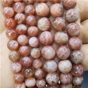 Natural Peach Sunstone Beads Smooth Round, approx 10mm dia