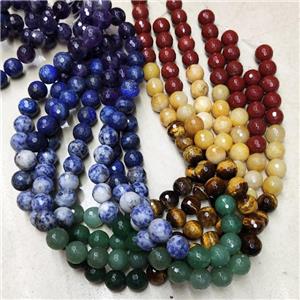 Natural Gemstone Chakra Beads Mixed Faceted Round, approx 6mm dia