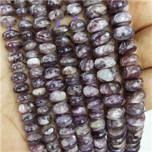 Natural Peruvian Lepidolite Beads Smooth Rondelle Purple, approx 8mm