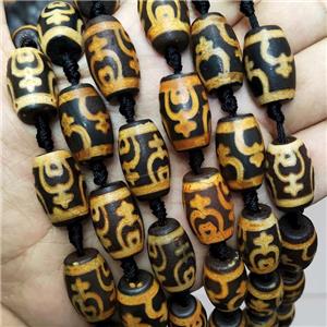 Tibetan Agate Barrel Beads Black Yellow, approx 13-20mm, 12pcs per st