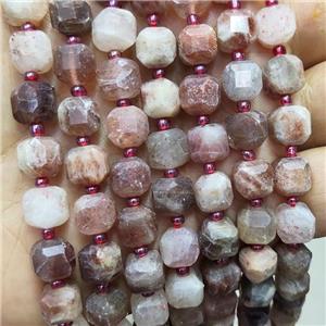 Natural Peach Sunstone Beads Faceted Cube Golden Spot, approx 8-9mm
