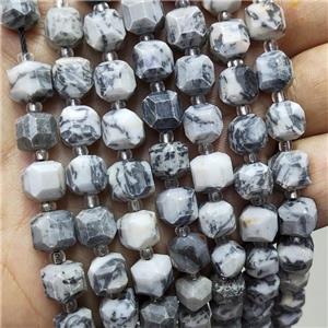 Natural Gray Map Jasper Beads Faceted Cube, approx 8-9mm
